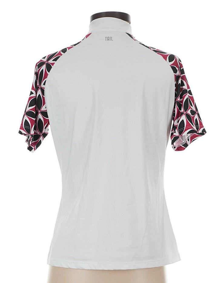 Tail Women's White Short Sleeve Golf Top w/ Maroon & Black Inserts Size S