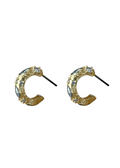 Women's gold mini hoop earrings with silver coin and CZ accents