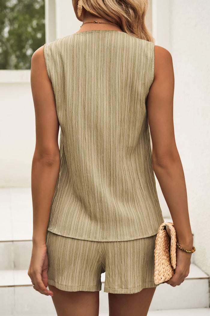 Textured V-Neck Tank and Shorts Set - Madikfashions.com