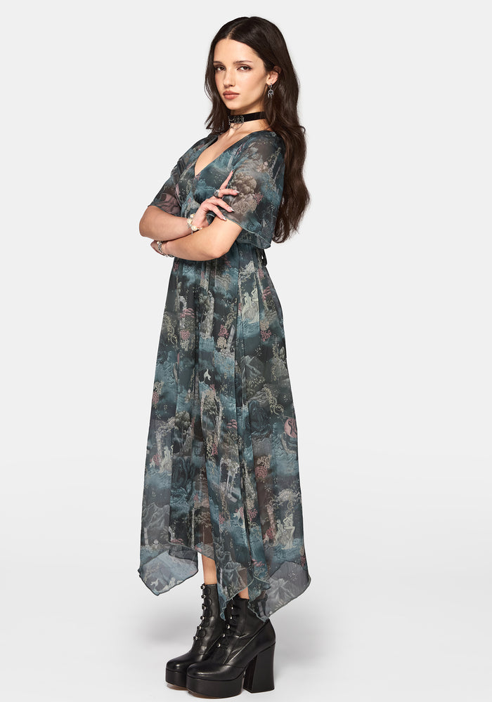 Thalassa Print Lace Up Midaxi Dress