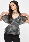 Thalassa Print Tie Back Angel Sleeve Top