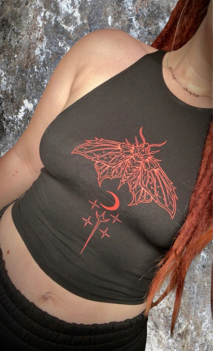 The Blood Red Moth- racer cropped Tee Claxton Creations GB