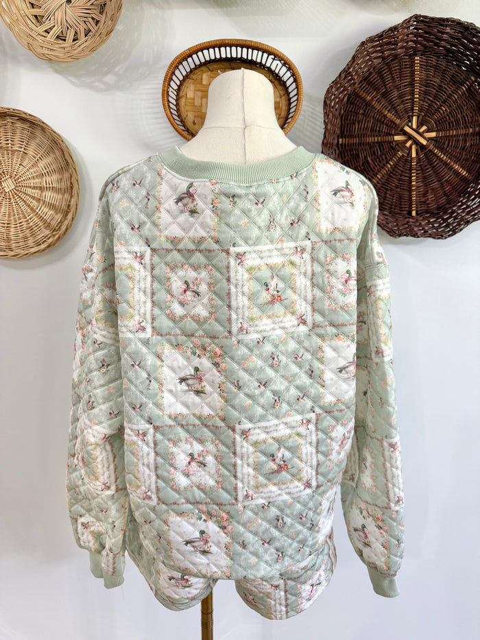The Cora Mallard Duck Patchwork Print Quilted Set in Green