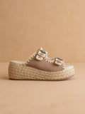 The Eugenia | Cedar Wood Embroidered Raffia Platform Slide