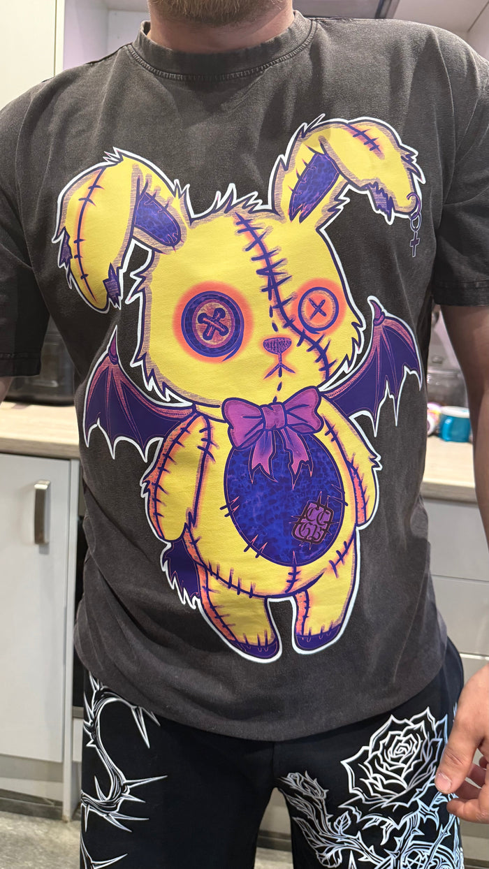 The Hexed Hare🐇Unisex Black oversized acid wash tee🖤 Claxton Creations GB
