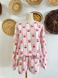 The Kendra Cherry & Bow Striped Set in Pink