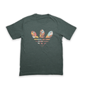 Three Feathers Tee featuring a unique three feathers design on a soft cotton blend shirt.