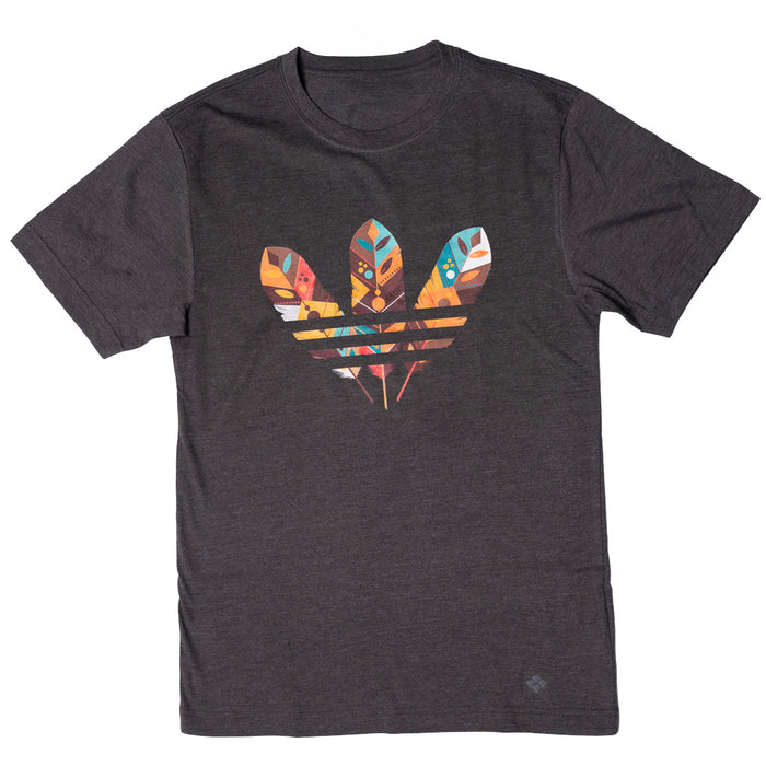 Three Feathers Tee featuring a unique three feathers design on a comfortable dark t-shirt.