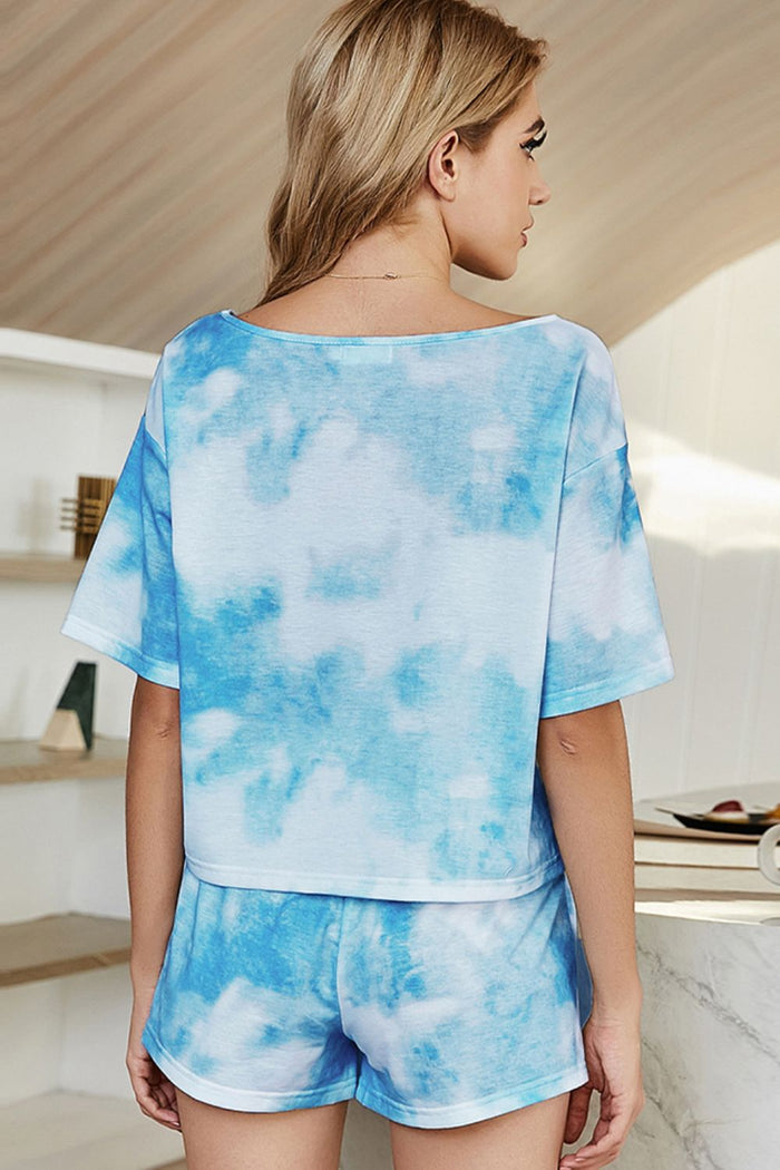Tie-Dye Boat Neck Top and Shorts Lounge Set - Madikfashions.com
