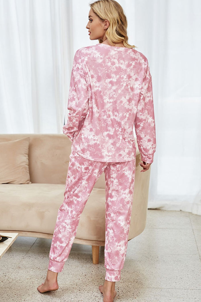 Tie-Dye Long Sleeve Top and Drawstring Joggers Lounge Set - Madikfashions.com