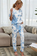 Tie-Dye Tee and Drawstring Waist Joggers Lounge Set - Madikfashions.com