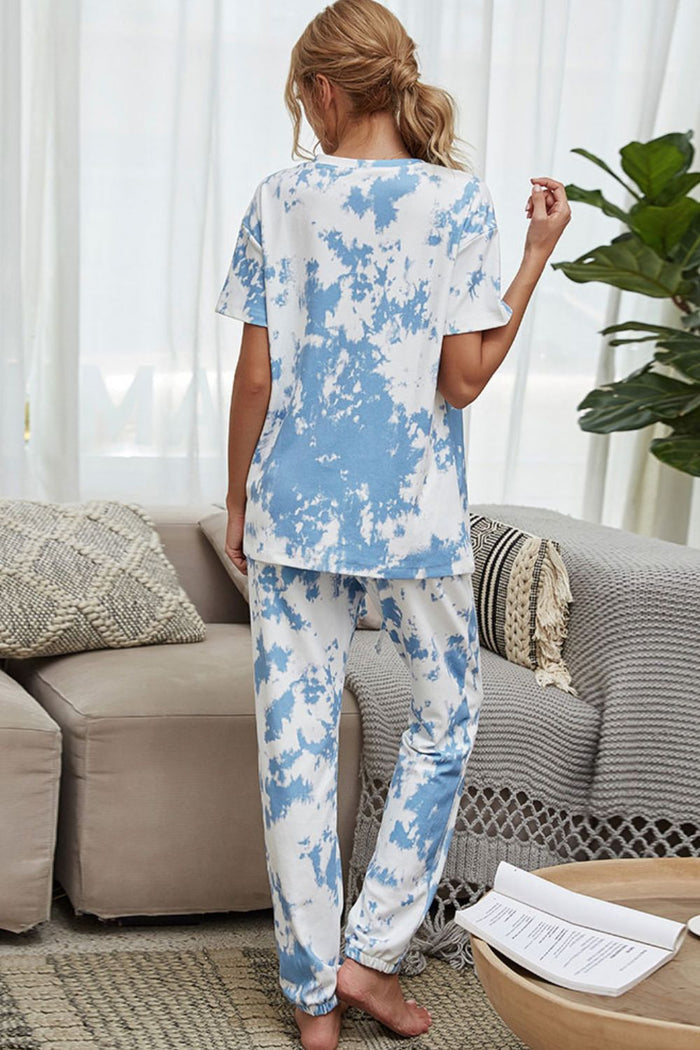 Tie-Dye Tee and Drawstring Waist Joggers Lounge Set - Madikfashions.com
