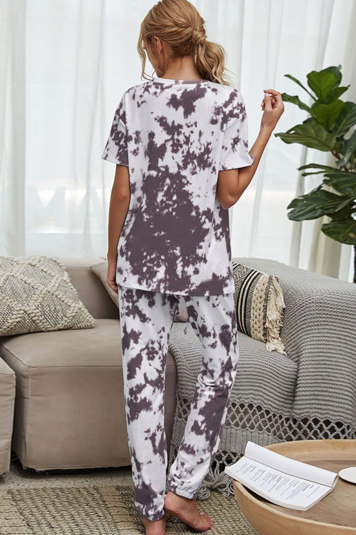 Tie-Dye Tee and Drawstring Waist Joggers Lounge Set - Madikfashions.com