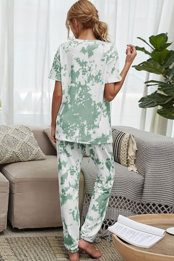 Tie-Dye Tee and Drawstring Waist Joggers Lounge Set - Madikfashions.com