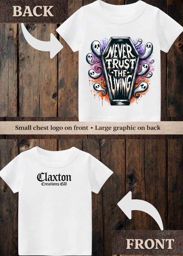Tiny terror Tee- colourful coffin ⚰️ never trust the living Claxton Creations GB