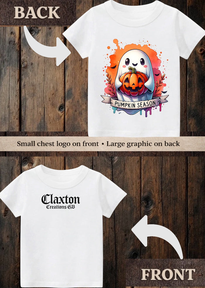 Tiny terror Tee- cute baby ghost 👻 pumpkin 🎃 season bright watercolour Claxton Creations GB