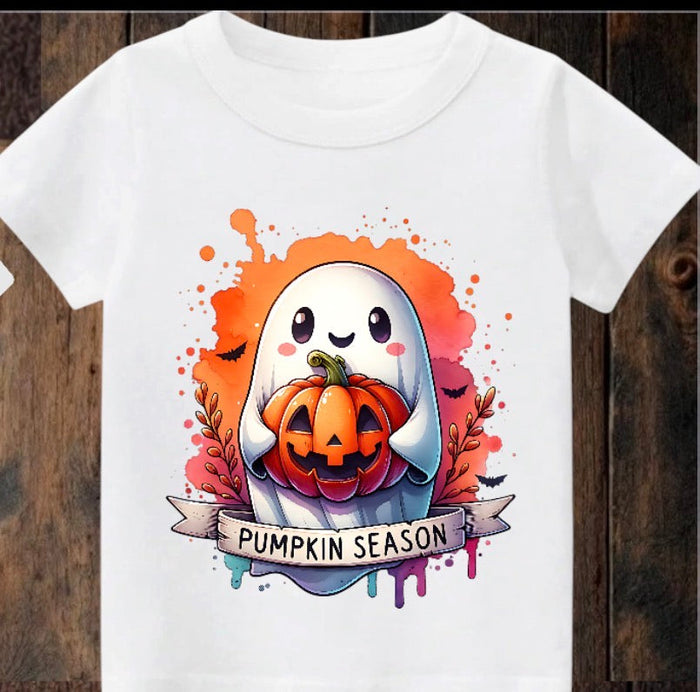 Tiny terror Tee- cute baby ghost 👻 pumpkin 🎃 season bright watercolour Claxton Creations GB
