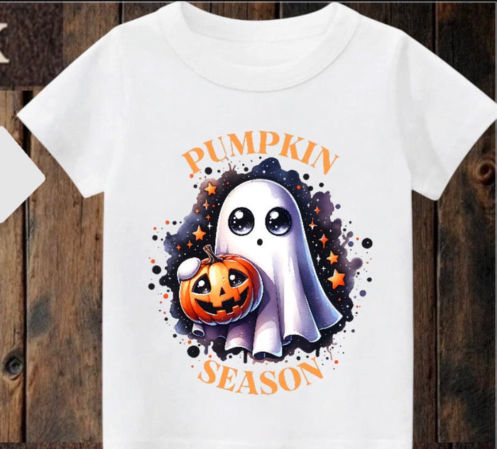 Tiny terror Tee- cute baby ghost pumpkin 🎃 season dark watercolour Claxton Creations GB
