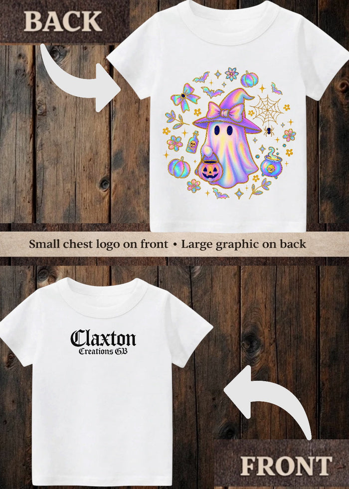 Tiny terror Tee- cute girl 🎀 ghost 👻 Halloween 🎃 #2 Claxton Creations GB