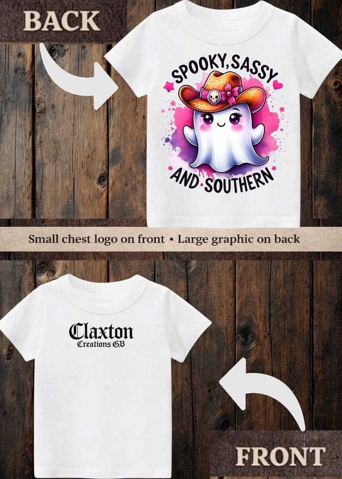 Tiny terror Tee- cute spooky ghost, sassy and southern watercolour Claxton Creations GB