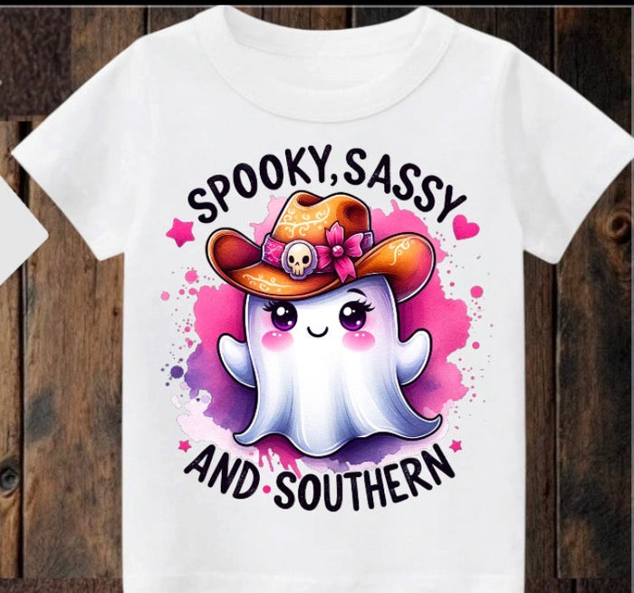 Tiny terror Tee- cute spooky ghost, sassy and southern watercolour Claxton Creations GB