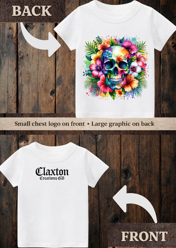 Tiny terror Tee- floral Hawaii skull Claxton Creations GB