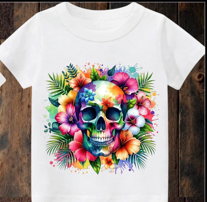 Tiny terror Tee- floral Hawaii skull Claxton Creations GB