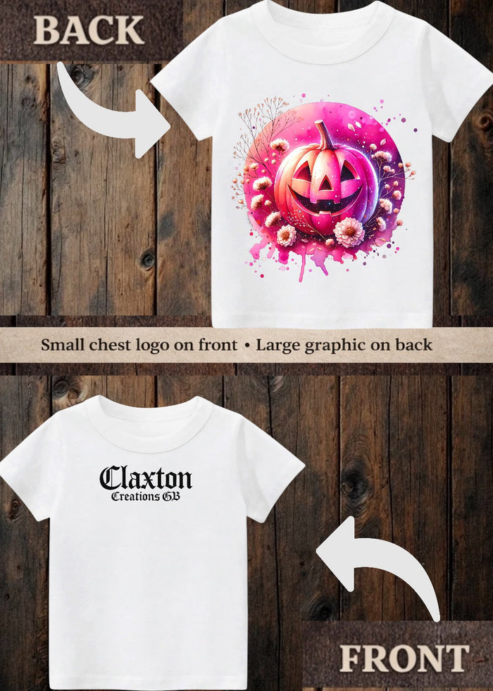 Tiny terror Tee- Pink watercolour pumpkin Claxton Creations GB