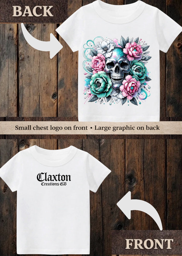 Tiny terror Tee- pretty flower 🌷 skull 💀 Claxton Creations GB