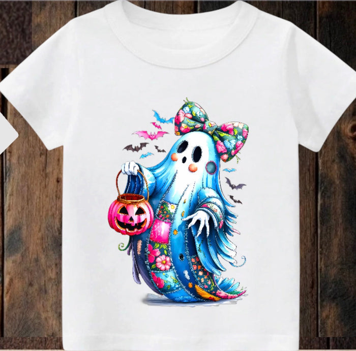 Tiny terror Tee- pretty in pink 🎀 ghost 👻 patchwork #2 Claxton Creations GB