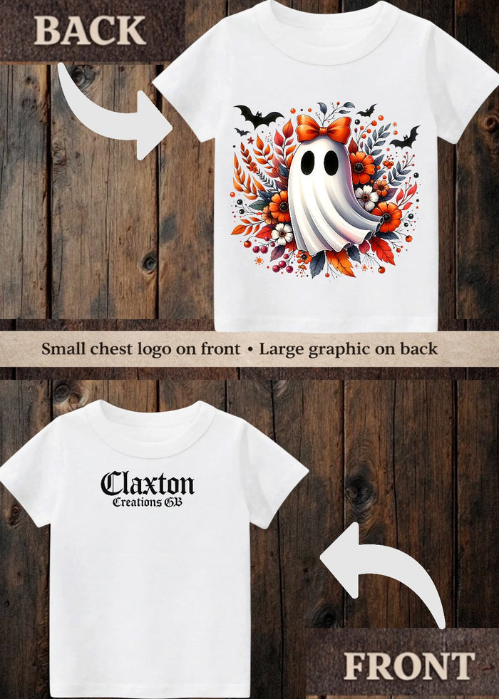 Tiny terror Tee- pretty orange 🎃 girlie 🎀 floral ghost 👻 Claxton Creations GB