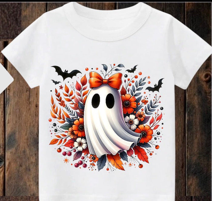 Tiny terror Tee- pretty orange 🎃 girlie 🎀 floral ghost 👻 Claxton Creations GB