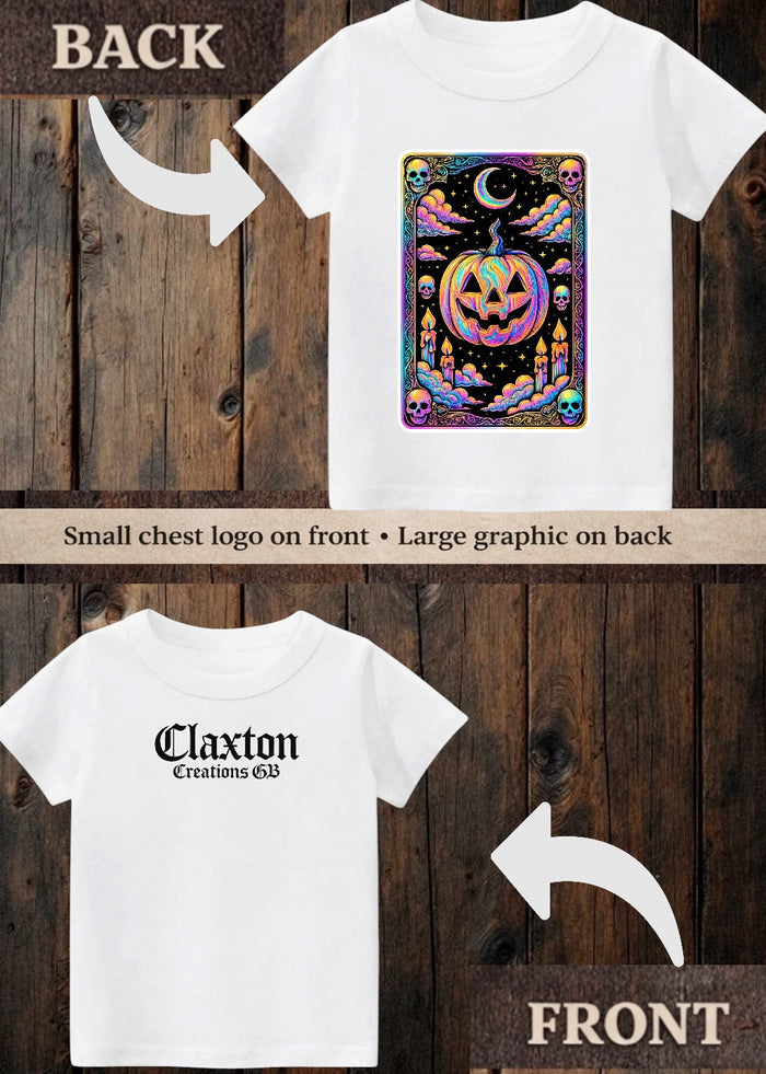 Tiny terror Tee- pumpkin 🎃 oil-spill tarot card Claxton Creations GB