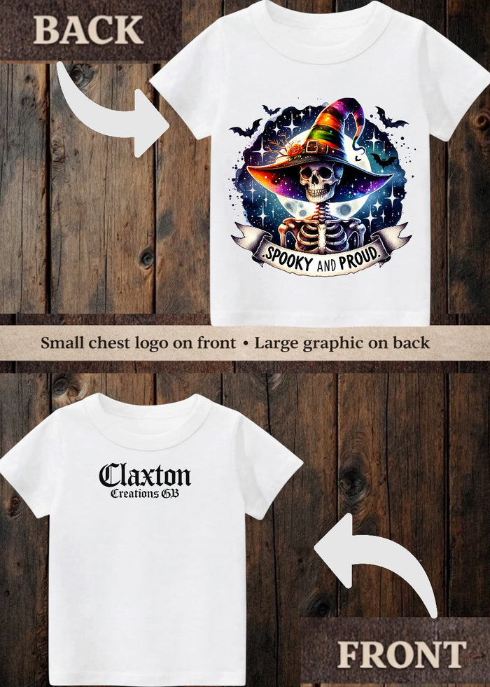 Tiny terror Tee- skeletal witch spooky and proud Claxton Creations GB