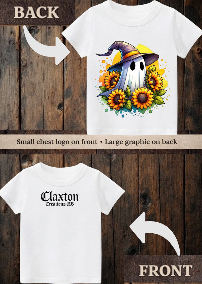 Tiny terror Tee- sunflower 🌻 witchy ghost 👻#2 Claxton Creations GB