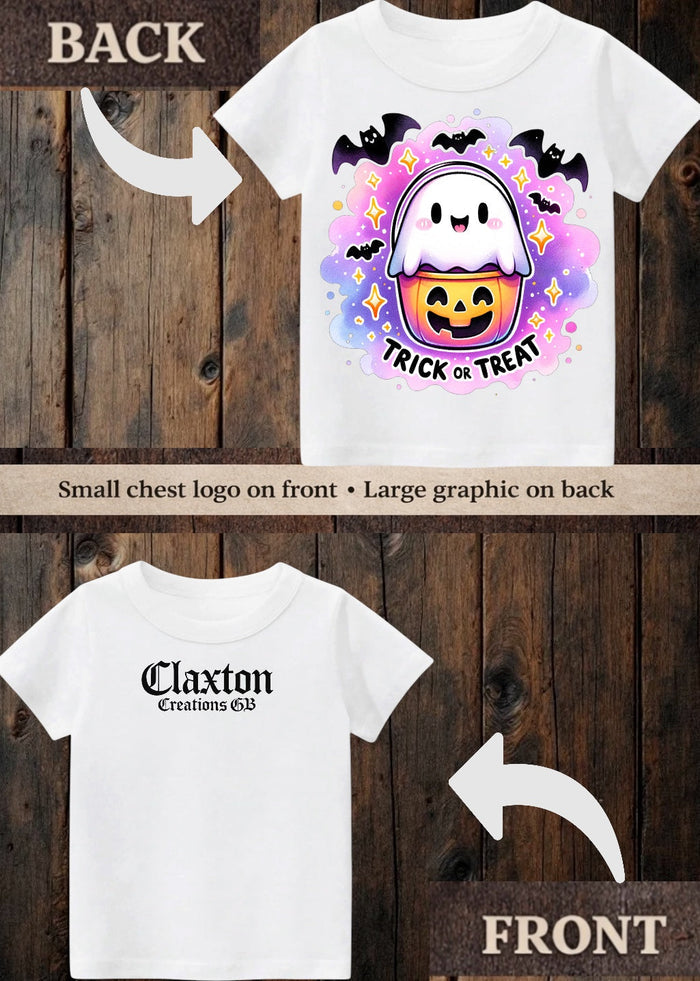 Tiny terror Tee- watercolour baby-ghost trick or treat Claxton Creations GB