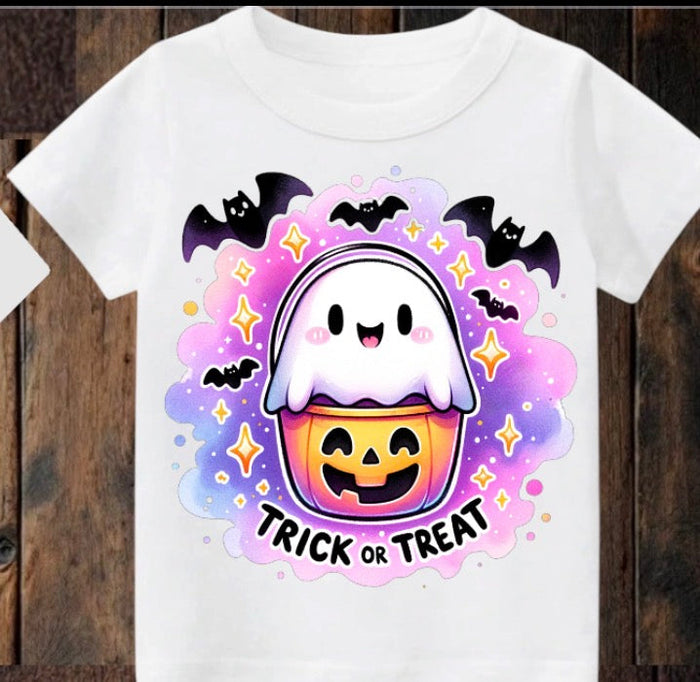 Tiny terror Tee- watercolour baby-ghost trick or treat Claxton Creations GB