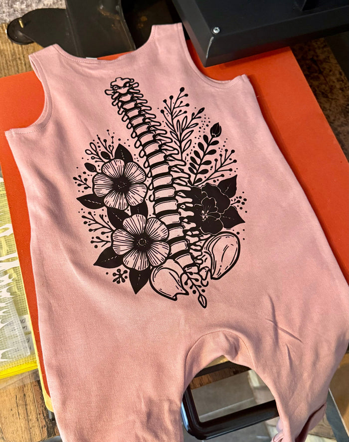 Tiny Terrors- Little Spine flower🖤Pink Romper Claxton Creations GB