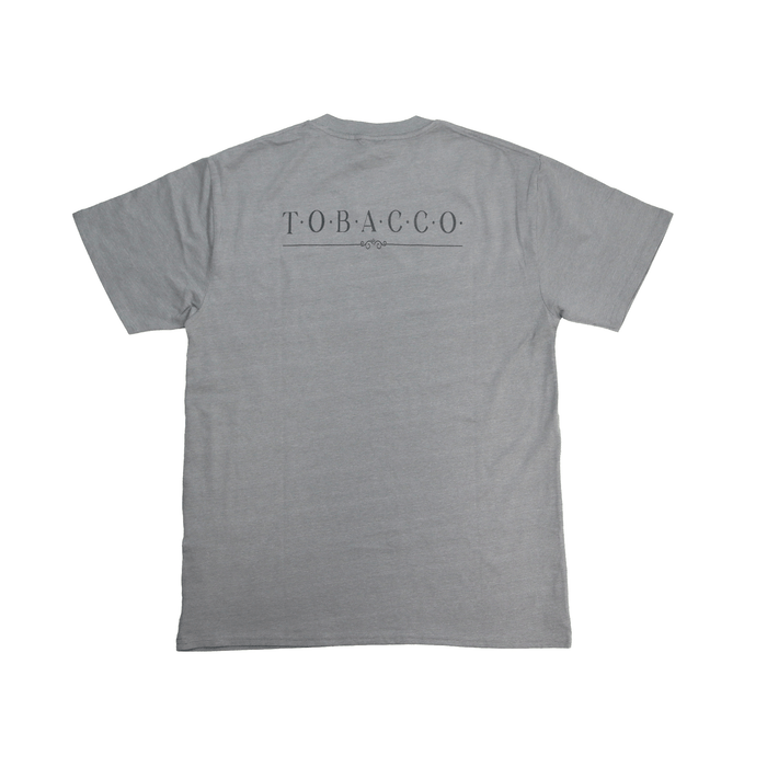 Flat lay back view of Tobacco Medicine Tee in grey