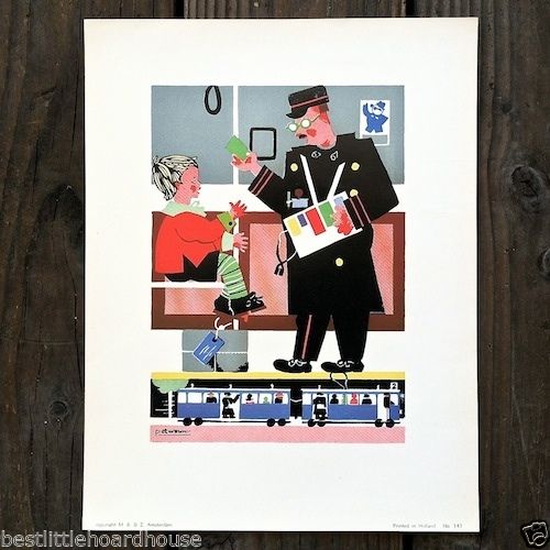 TRAIN CONDUCTOR Deco Art Print 1930s