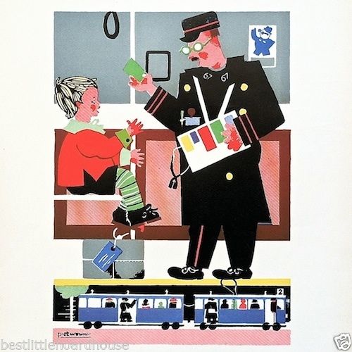 TRAIN CONDUCTOR Deco Art Print 1930s