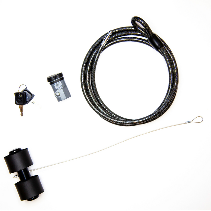 Saris Trunk Rack Lock — single lock installed on rack hook close-up