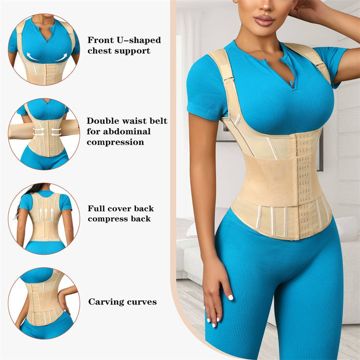 Tummy Control Waist Cincher Corset Double Belt Wrap Girdle Shapewear