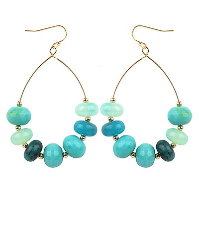 Turquoise beaded teardrop earrings with gold wire
