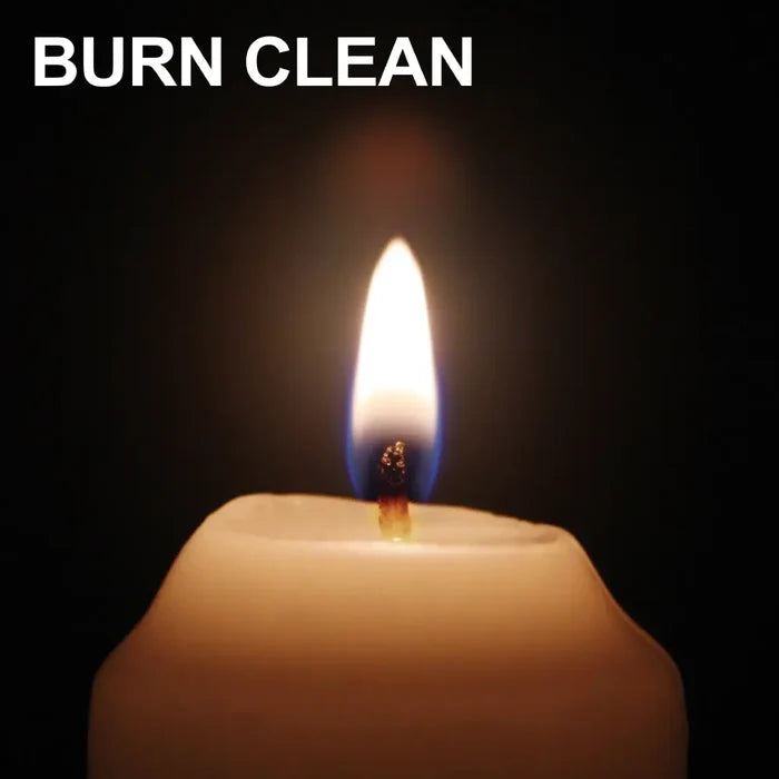 UCO 12 hour beeswax candle lit showing how clean it burns