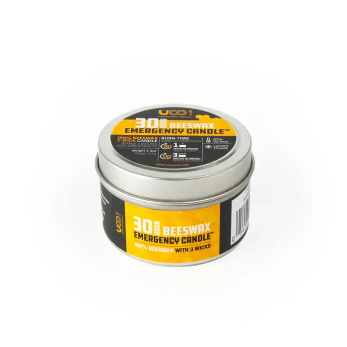 UCO 30 Hour Emergency Beeswax Candle tin with the lid closed on a white background