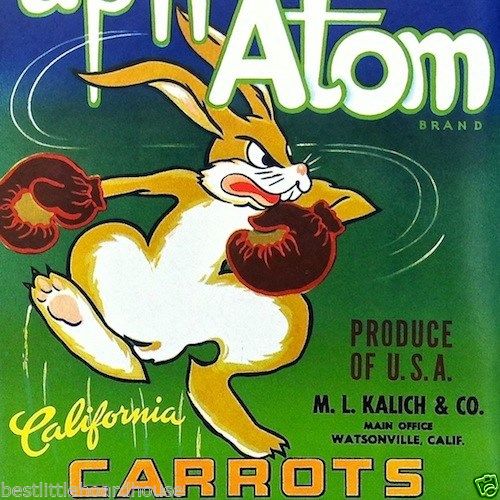 Upn' Atom CARROTS Vegetable Crate Label 1950s