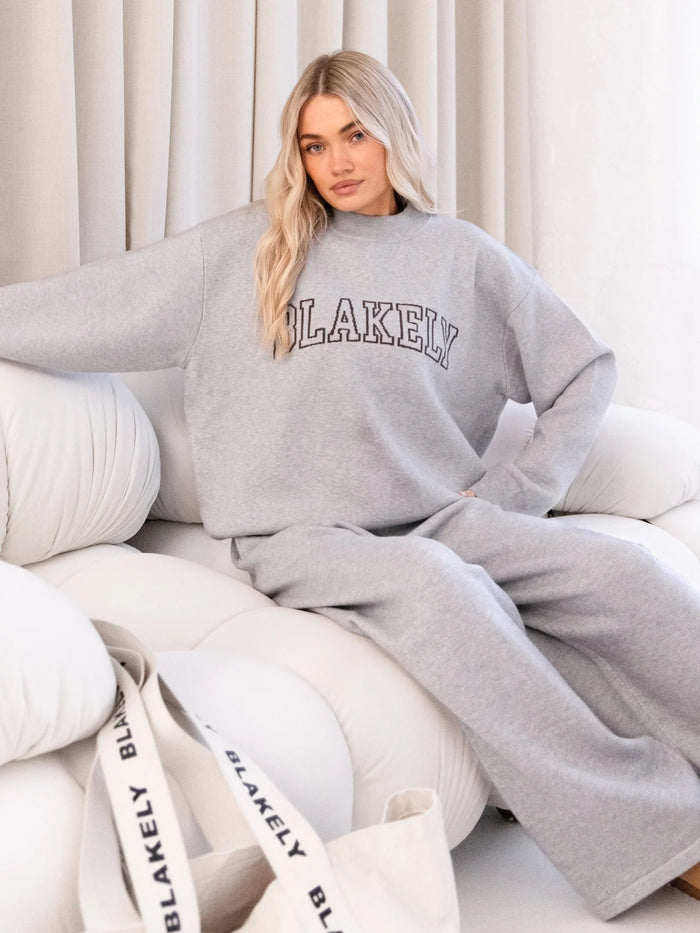 Varsity Oversized Knitted Jumper - Grey