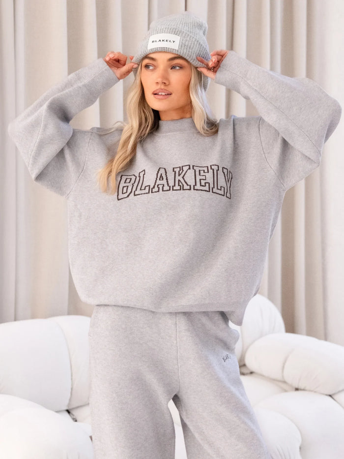 Varsity Oversized Knitted Jumper - Grey