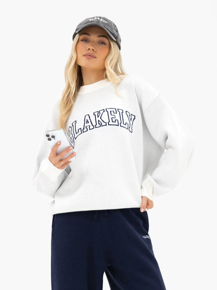 Varsity Oversized Knitted Jumper - Light Grey